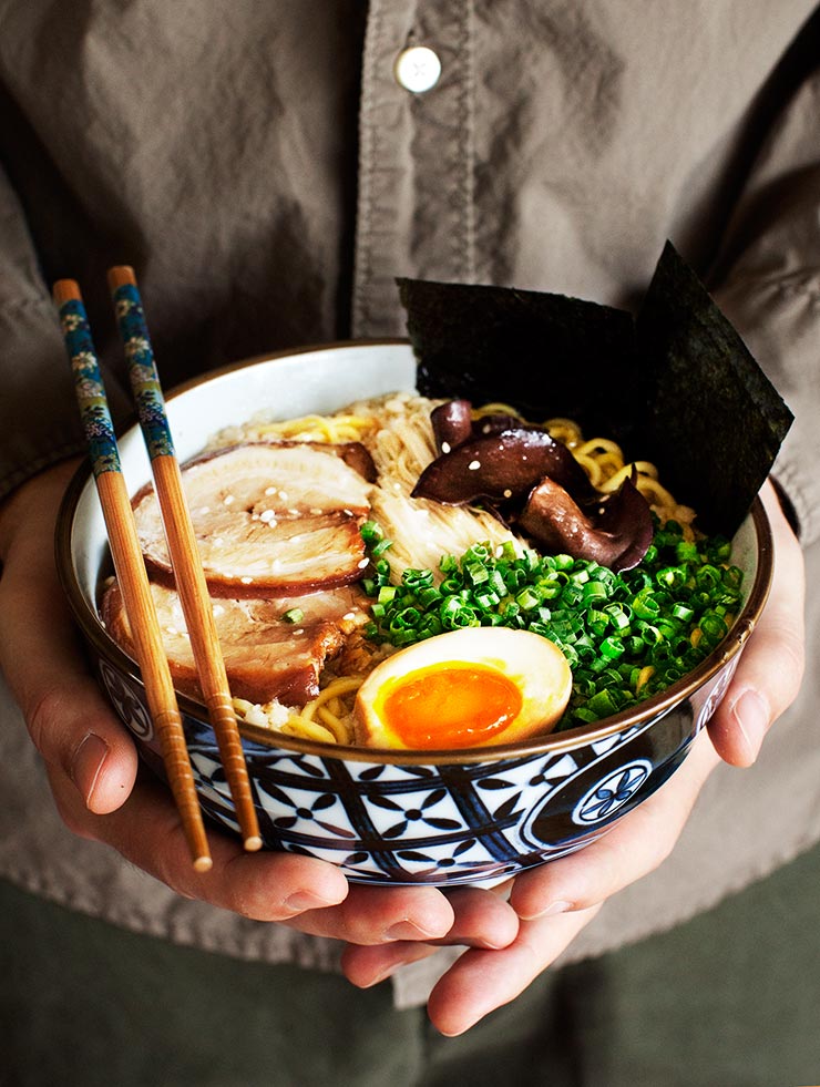 Tonkotsu Ramen - Rich, delicious pork & chicken broth with fresh noodles, soft yolk eggs & melt in the mouth pork belly. Ultimate comfort food.