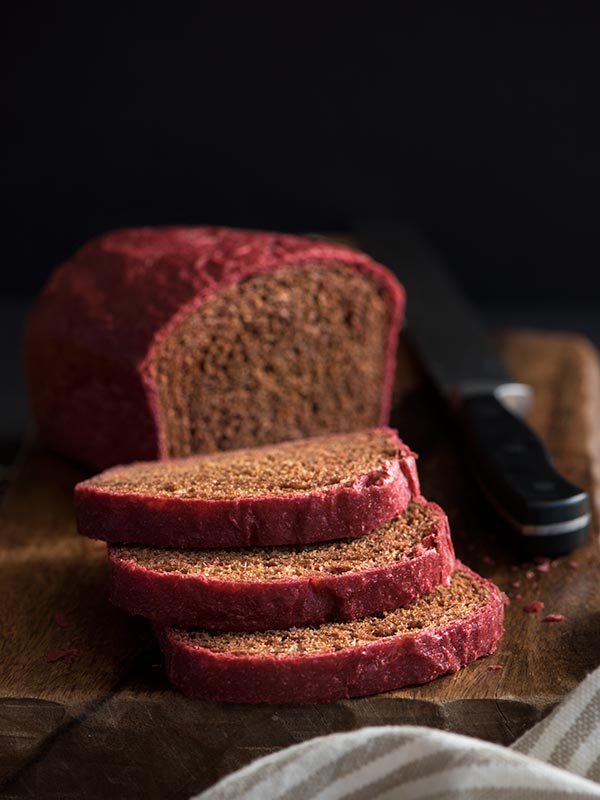  Pink bread! Freshly baked soft and lightly chewy with a hint of earthy beetroot flavor.