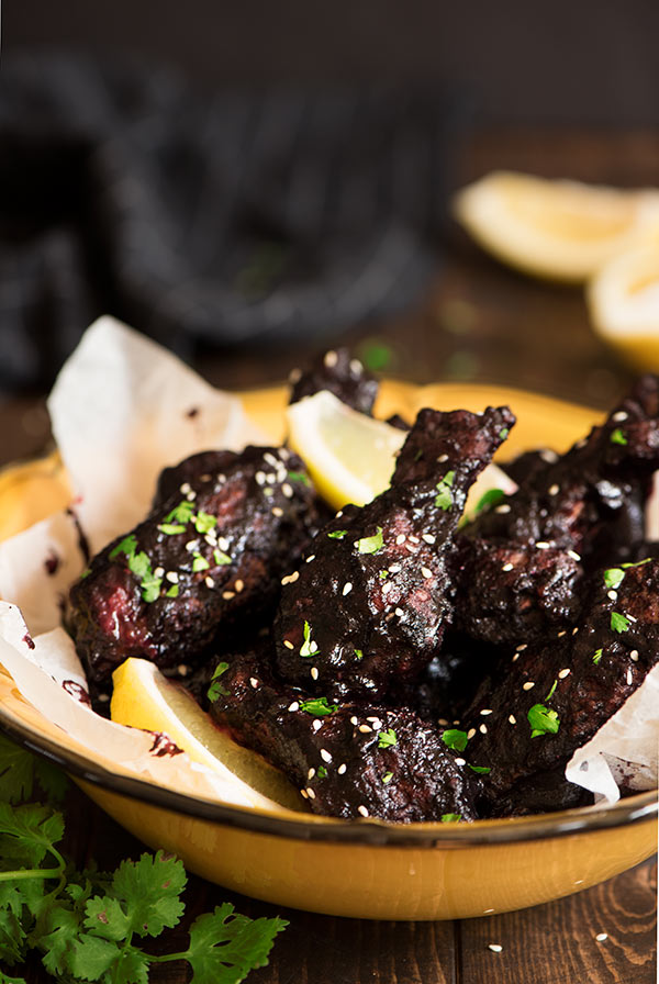 Crispy and juicy wings tossed in a blueberry BBQ sauce that has the perfect balance of savory, spicy, sweet and tangy. 