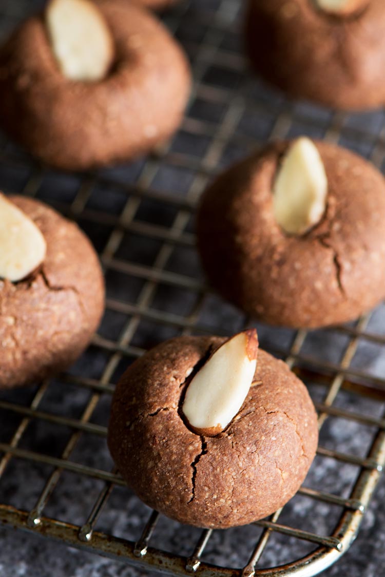 Melt in the mouth delicious chocolate almond cookie. Once you pop em in your mouth, you can't stop.