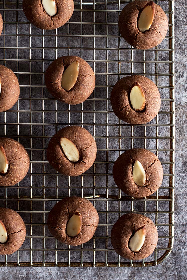 Melt in the mouth delicious chocolate almond cookie. Once you pop em in your mouth, you can't stop.