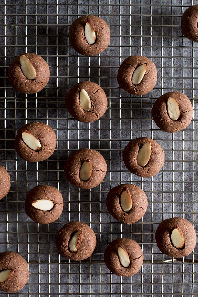 Melt in the mouth delicious chocolate almond cookie. Once you pop em in your mouth, you can't stop.