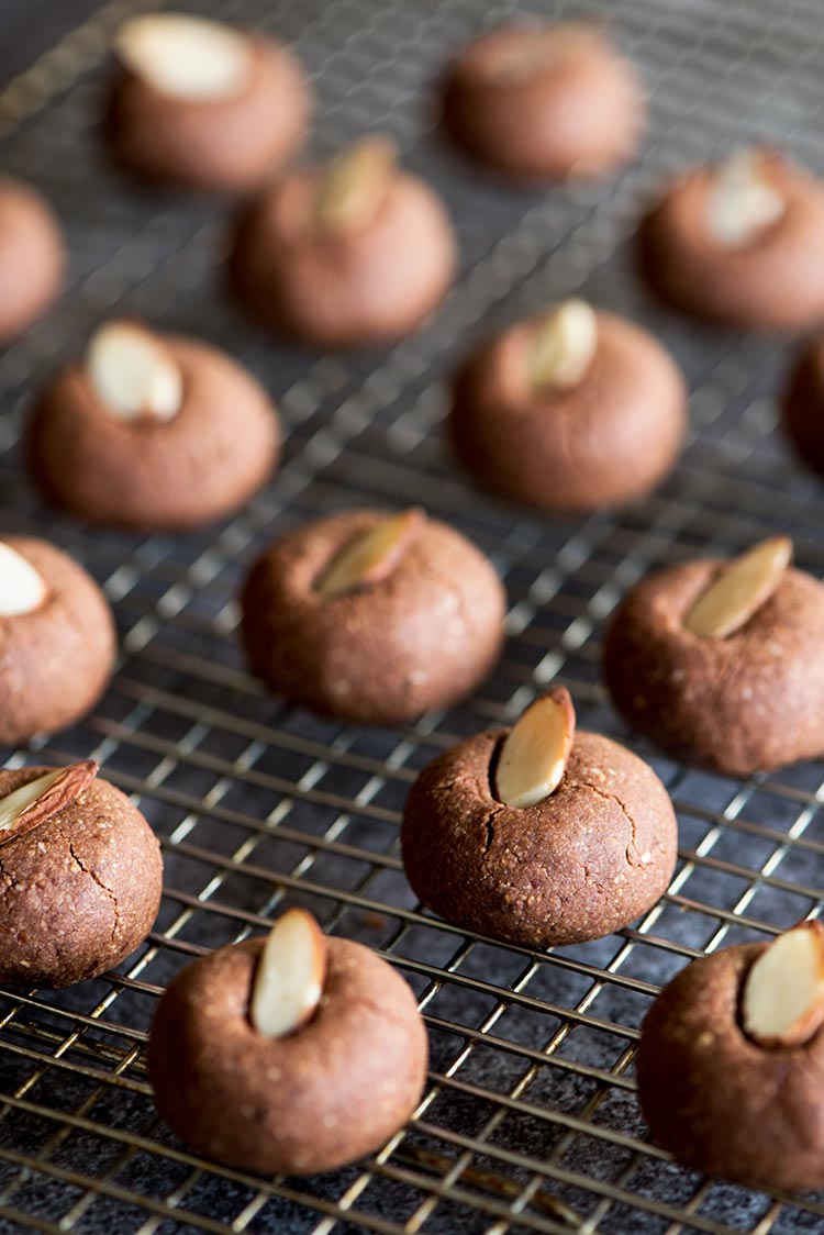 Melt in the mouth delicious chocolate almond cookie. Once you pop em in your mouth, you can't stop.