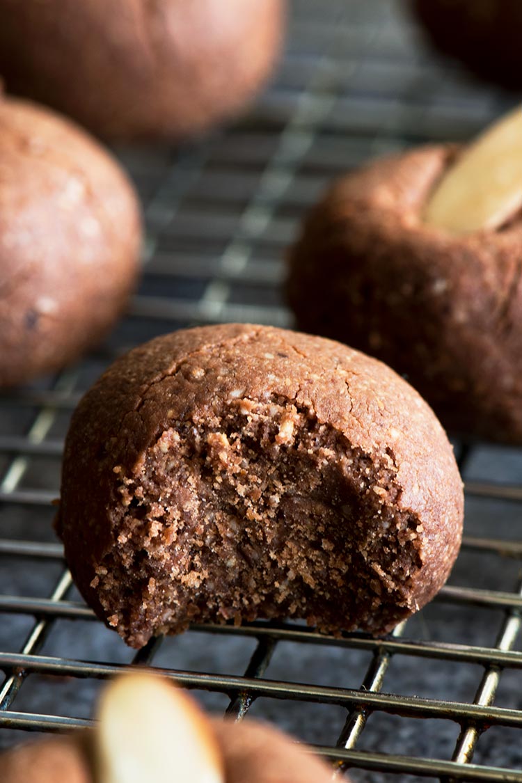 Melt in the mouth delicious chocolate almond cookie. Once you pop em in your mouth, you can't stop.