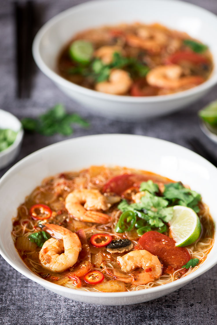 The ever popular Thai sour and spicy Tom Yum Noodle Soup. Ready in 20 minutes. Delicious & comforting.