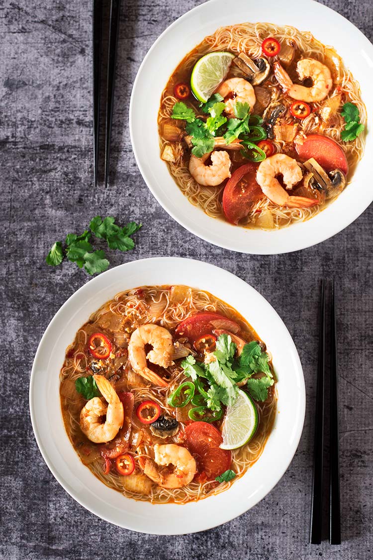 The ever popular Thai sour and spicy Tom Yum Noodle Soup. Ready in 20 minutes. Delicious & comforting.