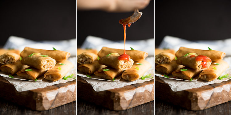 Crispy spring rolls filled with smoky roasted bbq pork belly and vegetables dipped in a sweet & spicy chili sauce.